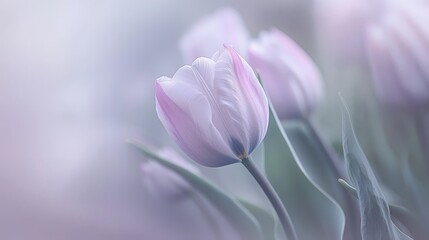 Obraz premium Soft Pink Tulips in a Dreamy Garden Setting with Gentle Light and Pastel Hues