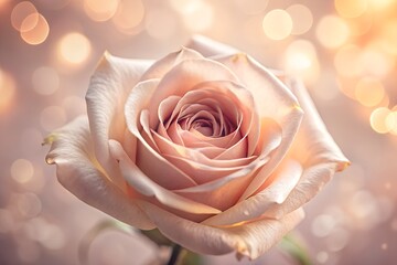 Single blush rose flower soft romantic floral with bokeh light
