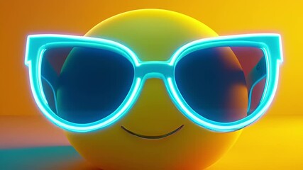 A vibrant, smiling emoji wearing stylish sunglasses against a colorful gradient background