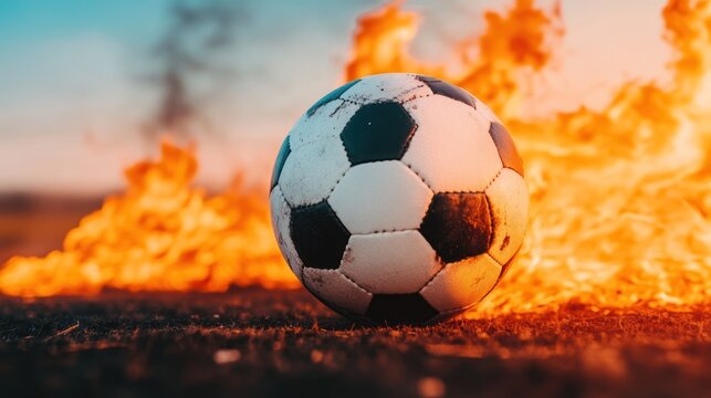 Soccer ball on fire sports destruction and competition