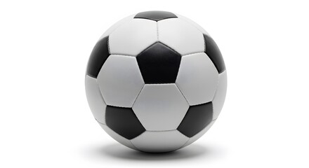 Fototapeta premium A close up shot of a soccer ball with black and white panels on a white background in soft studio light