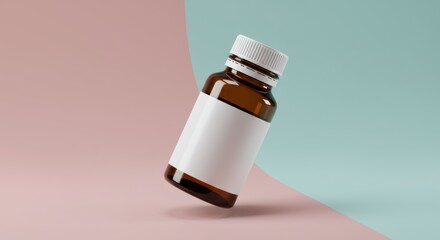 Brown Bottle with White Label on Colorful Background