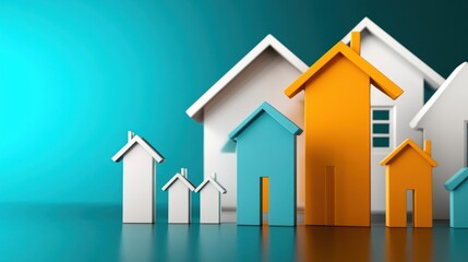 Colorful house icons showing growth real estate market investment finance