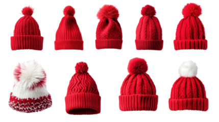 Set of Cozy Winter Hats in Various Styles and Colors Isolated on White Background