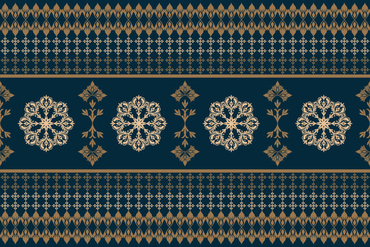 Gold Elegant Ornamental Damask Pattern with Floral Motifs on Blue Background,.Vector Illustration for Elegant Textile design for wrapping,dress, silk, scarf, background, textile, carpet.