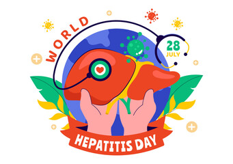 World Hepatitis Day Vector Illustration on July 28 Featuring a Patient, Diseased Liver, Liver Cancer, and Cirrhosis in a Healthcare Theme Background