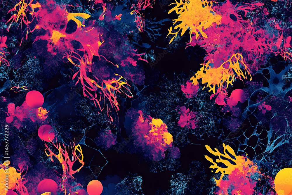 Poster vibrant abstract pattern of splashes and shapes.