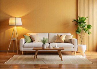 Modern Living Room Interior Design: White Sofa, Coffee Table, Lamp