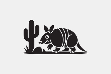 armadillo cactus silhouette vector
