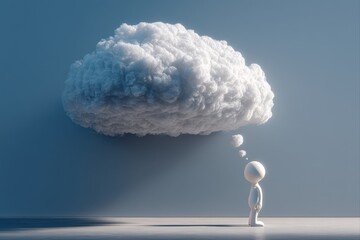Contemplative character under a cloud surreal environment digital art creative perspective