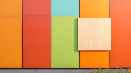 Fototapeta premium Colorful wall with wood panel