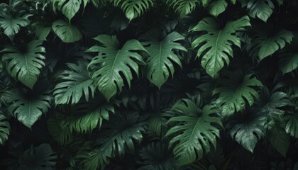 Lush, dark green exotic leaves, vibrant jungle pattern , tropical, pattern