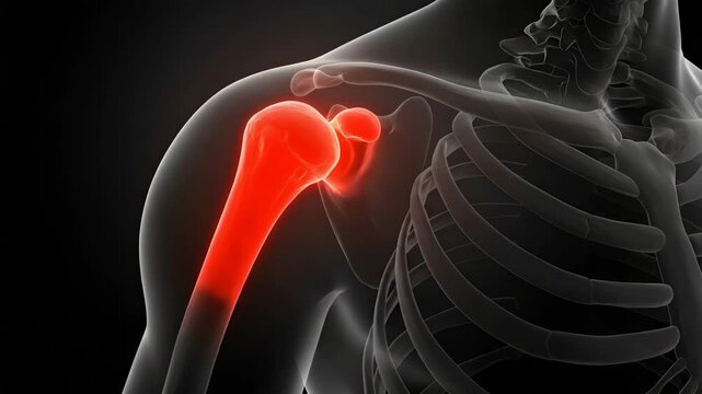 Human shoulder anatomy illustration with painful upper arm bone