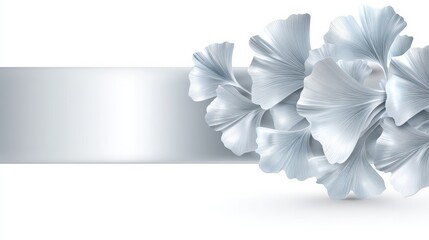 A Stunning Arrangement of White Flowers Adorned with a Silver Ribbon Against a Luxurious Dark Background Featuring Botanical Elements