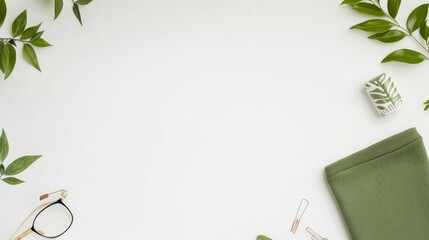 Green clothing and soap on white background with leaves