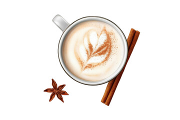 cappuccino with cinnamon and star anise, isolated on black