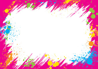 右上から左下への白インクのストロークで塗りつぶしてカラフルなインクを散らしたピンクのフレーム