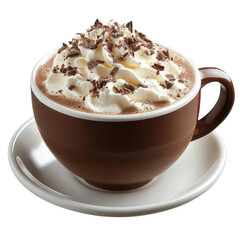 hot chocolate with whipped cream and chocolate shavings.