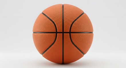 Fototapeta premium A single basketball with black lines on a white background in a studio setting with soft lighting