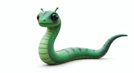 Naklejka premium 3d cartoon green snake on white background 