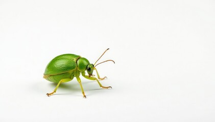 Green insect isolated on white studio backdrop, minimalist, nature, pure