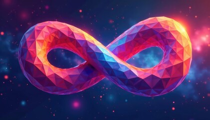 Infinite looping geometric shapes, vibrant hues, canvas, motif, visual