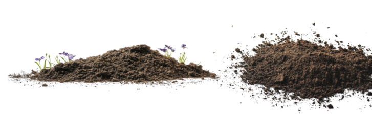 soil with small flowers on transparent background