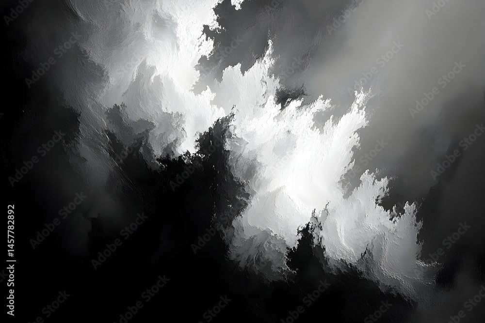 Poster abstract grayscale design with textured forms.