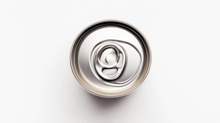 Unopened metal can lid with pull tab on white background
