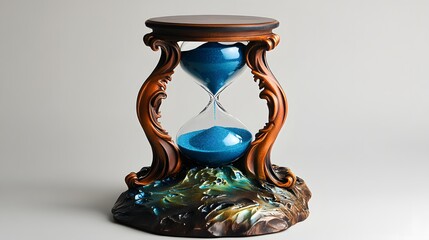 Ornate hourglass with teal sand