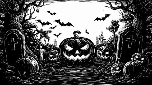 A Halloween title sequence featuring moving bats. Ink-style (loopable)