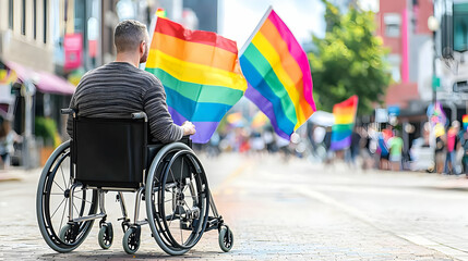 Obraz premium Man In Wheelchair At Pride Parade