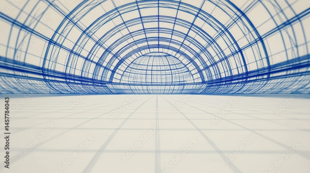 Poster architectural blueprint of 3d space with geometric lines and curved shapes for design and engineerin