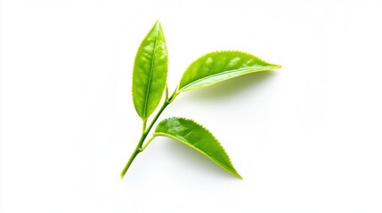 Naklejka premium Green tea leaves on white background