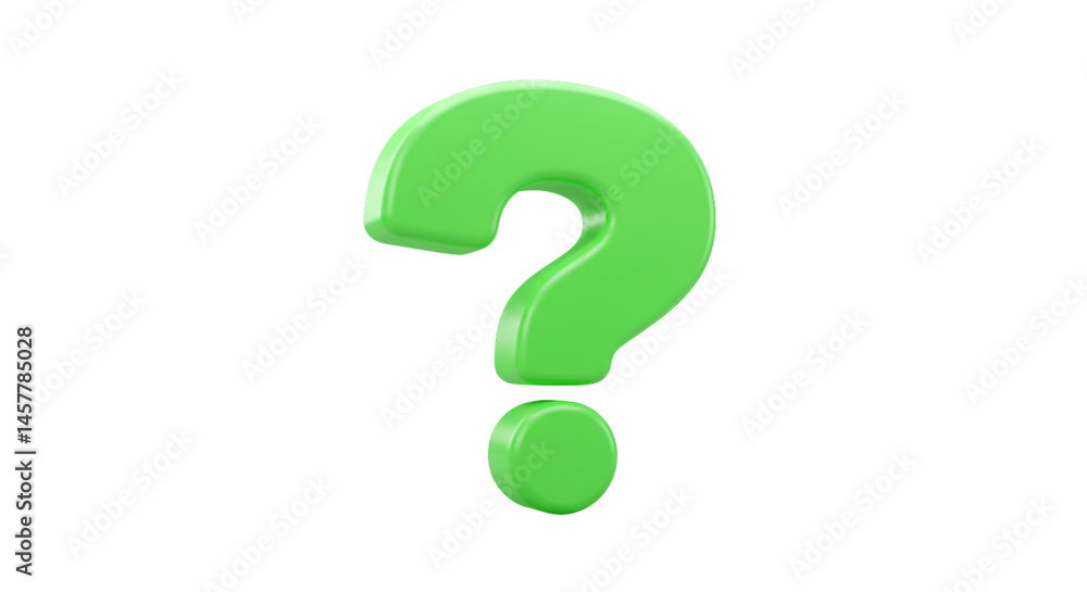 Poster green 3d question mark isolated on transparent background, ideal for search icons, inquiry button de