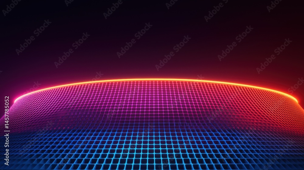 Poster vibrant neon grid landscape with dynamic lighting in a dark background for futuristic concepts and d