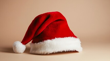 Plush red Santa hat with a white fluffy trim and pom-pom