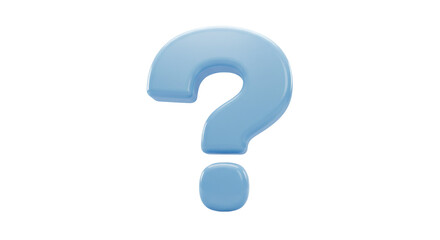 Blue question mark symbol in 3D style isolated on transparent background, great for help center icons, FAQs visuals, inquiry buttons, confusion representation, and support graphics