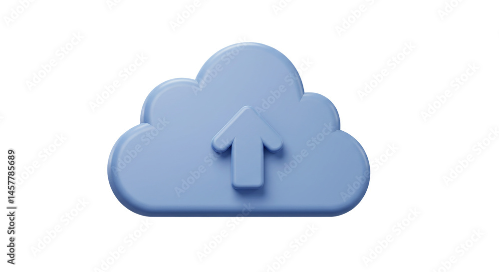 Poster a pastel blue cloud with an upward pointing arrow in the center on a black background in a rendering