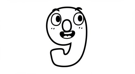 Obraz premium Cartoon Number Nine with a Smiling Face