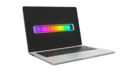 Laptop with colorful gradient screen isolated on transparent background, perfect for tech product mockups, creative device displays, digital art workstation ads, and UI demos