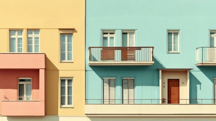 Obraz premium Pastel facade with clean lines, a blend of simplicity and charm in modern architecture 
