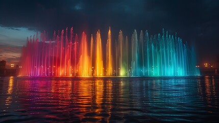 Nighttime fountain display with vibrant color transitions high resolution image