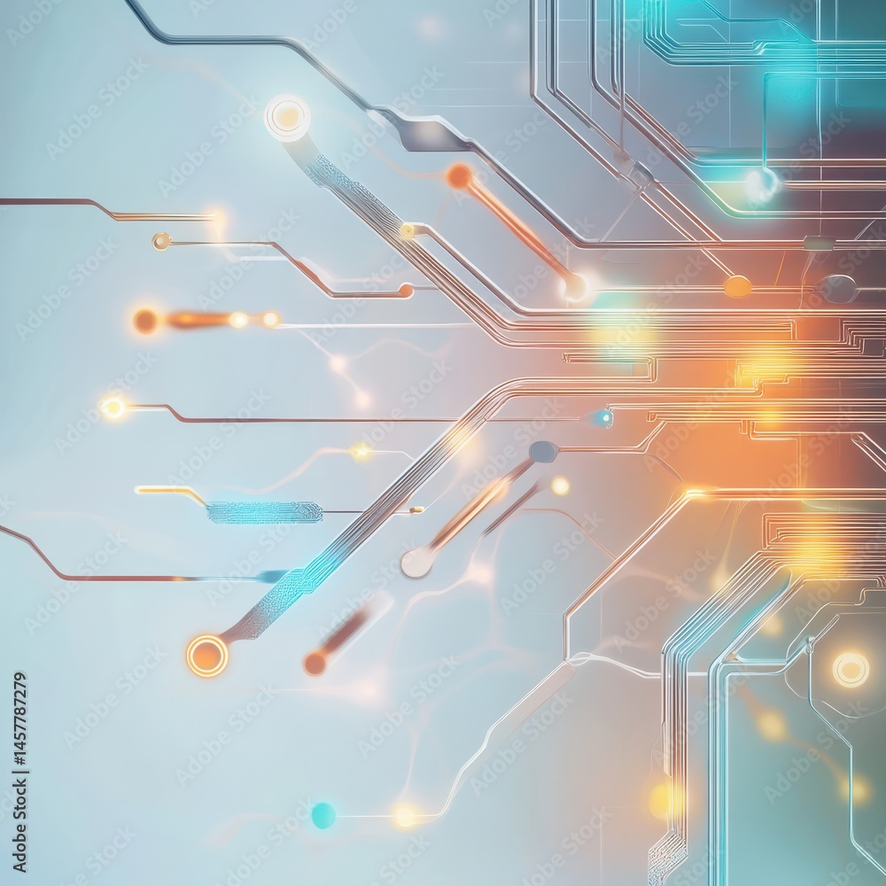 Poster hyperrealistic neural circuit paths digital landscape abstract art technology environment gigapixel 