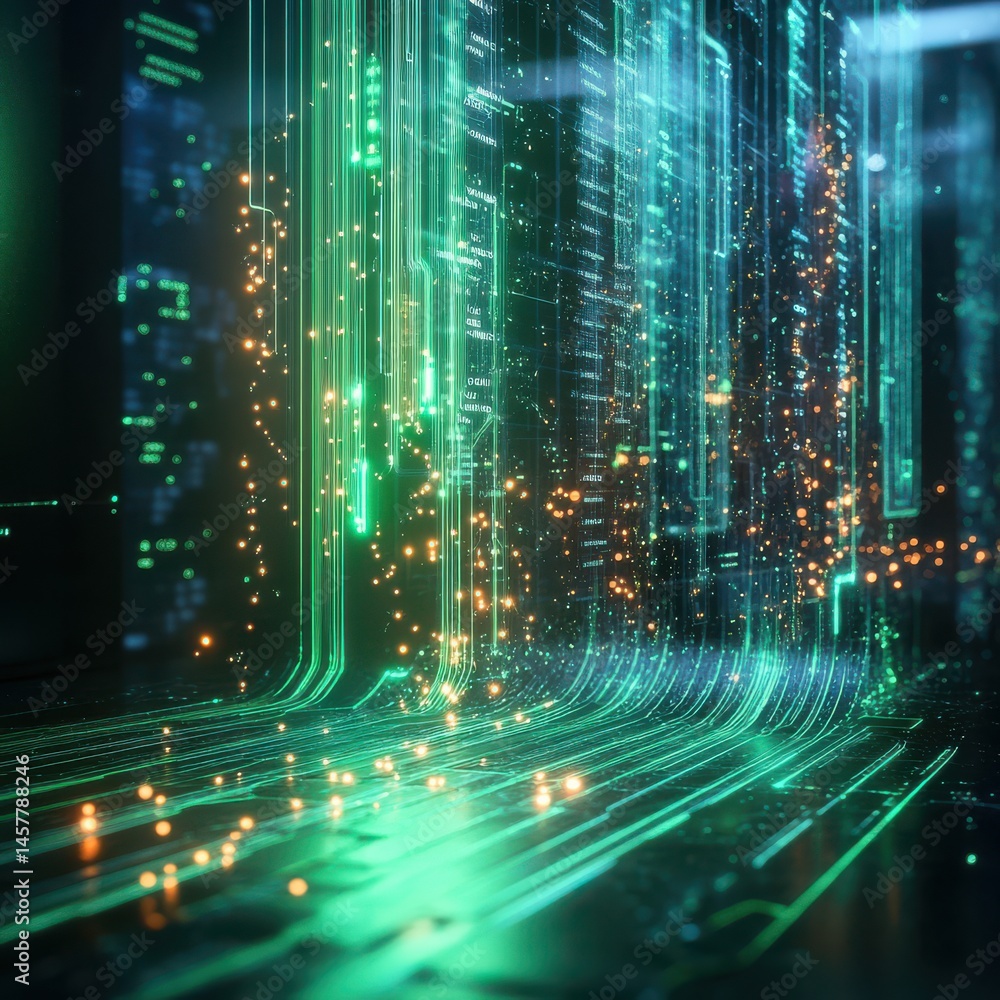 Poster data exfiltration simulation virtual environment digital art hyperrealistic gigapixel standard futur