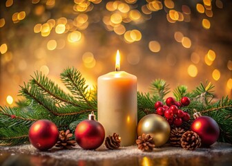 Panoramic Christmas Candlelight: Festive Baubles & Fir Branches