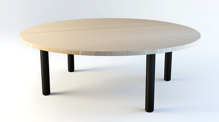 A wooden table with black legs and a white top