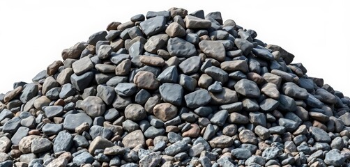 Pile of dark gray and black stones, varying in size and shape, forming a rough pyramid,  pile,  stone pile