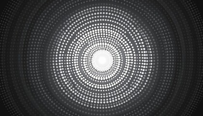 Radial halftone gradient background; fading concentric circles, dotted texture, grunge, monochrome, vector, black, white, backdrop, wallpaper, effect, art