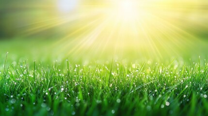 Obraz premium Sunlit Dew-Kissed Grass: A Vibrant Spring Morning